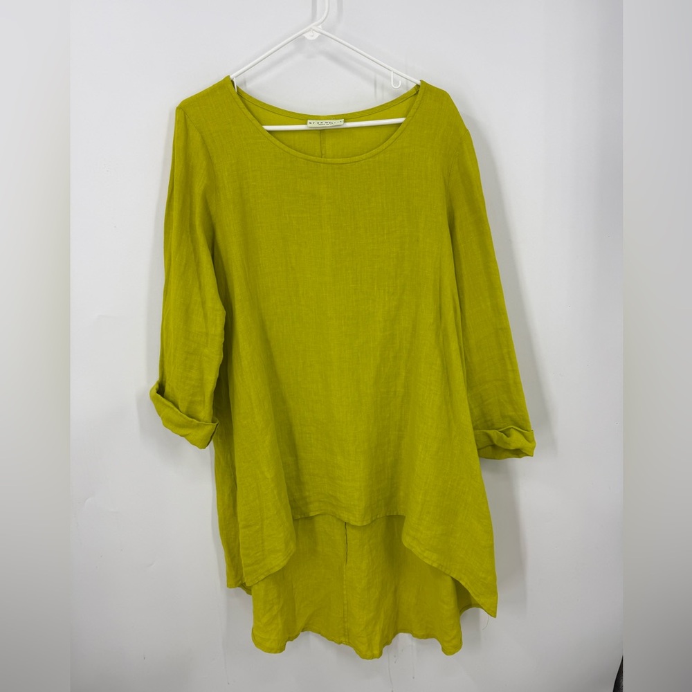 BRYN WALKER 100% Heavy Linen LEO bright green  Lagen look Hilo TUNIC L - Picture 3 of 9
